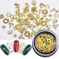 Misscheering 1 Box Ultra Thin Mix Christmas Butterfly Heart Steampunk Gear Metallic Gold Flakes Slices 3d Nail Art Stickers